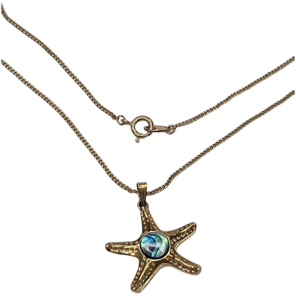 J029. Paua Starfish Abalone Gold Plated Pendant 18” Chain - Picture 1 of 5